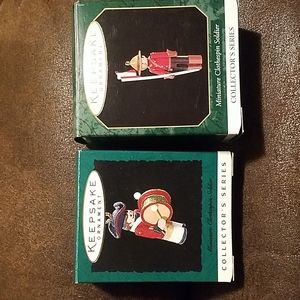 Two Hallmark miniature clothespin ornaments